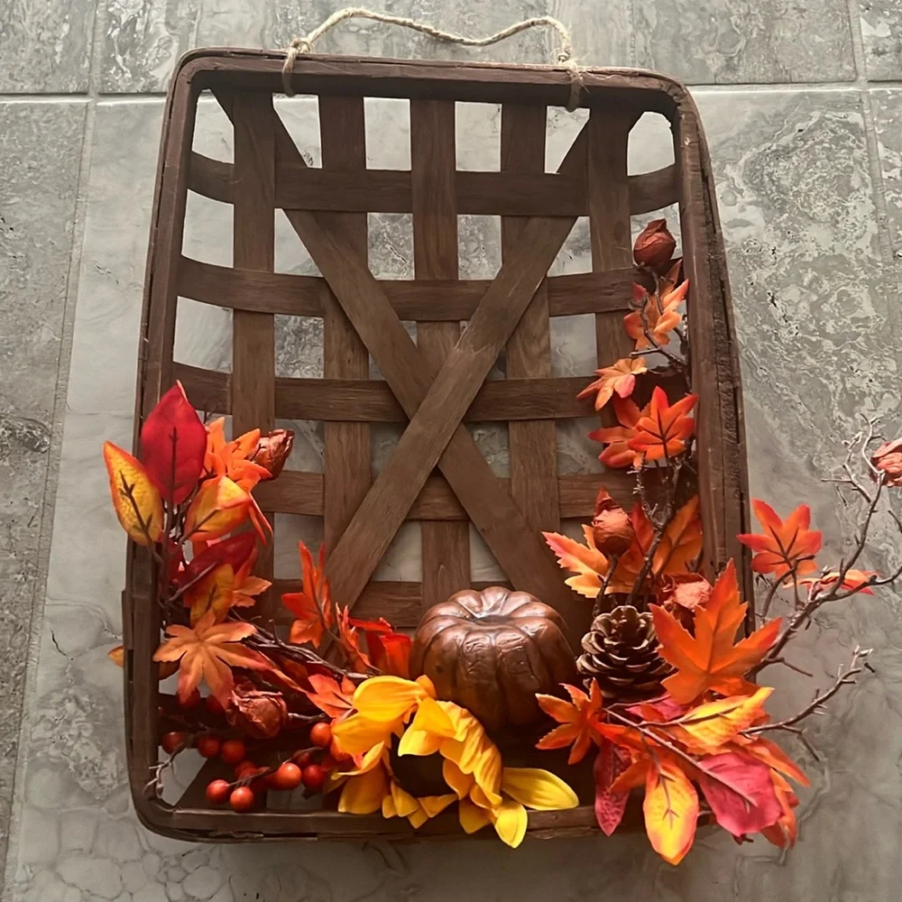 Tobacco Basket Wreath, Thanksgiving Fall Decor, NEW